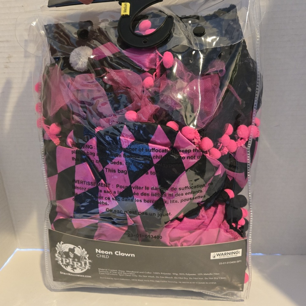 NEW SPIRIT NEON CLOWN child 8–10 Halloween Costume Super Cute! W/Accessories! - Picture 4 of 4